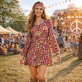 Set Rétro Vintage Années 1970 Robe accessoire Accessoires Manches longues Hippie Disco Fleuri Paisley Déguisement Femmes Halloween Carnaval Festival de Musique