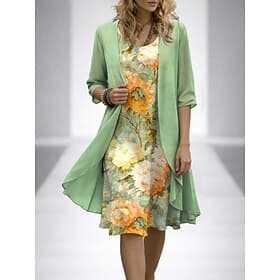 Women's Dress Set A Line Dress Elegant Vacation Floral Graphic Layered Print Mini Dress Half Sleeve Crew Neck Daily Blue Purple Green Summer Spring Regular Fit
