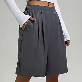 Women's Bermuda shorts Shorts Summer Shorts Vintage Fashion Casual Daily Knee Length Mid Waist Solid Color Plain Pocket Elastic Waistband Straight Leg Comfort