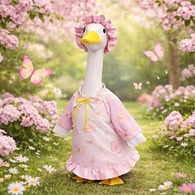 Pink Butterfly Porch Goose Outfit with Bonnet, Ruffled Goose Clothes for 23-25 Concrete Garden Goose Statue, Spring Summer Outdoor Yard Decor, Outfit Only, Goo
