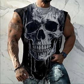Men's Dripping Skull Sleeveless T-Shirt All Over Print Hardcore Biker Tank Top Graphic Muscle Shirt Streetwear Designer Clothing Apparel S M L XL XXL XXXL