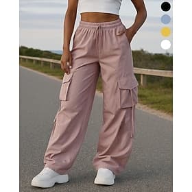 Damen Hose mit weitem Bein Cargohosen Jogginghosen Kordelzug Tasche Hohe Taille Unterteile Fitnessstudio Athleisure Trainieren Frühling Herbst Atmungsaktiv Fit