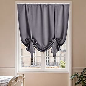 Solid Color Cafe Blackout Curtains Tie Up Short Kitchen Curtains Blackout Window Panels for Small Window Bathroom Kitchen