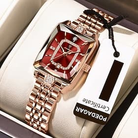 Mother's Day Gift Women's Watch, Rose Gold Square Dial with Sparkling Crystals, Waterproof Stainless Steel Band Quartz Wrist Watch, Elegant Dress Watch Jewelry