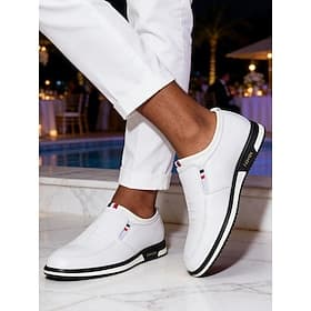 Men's White Slip-On Driving Loafers Lightweight Breathable Smart Casual Dress Shoes for Resort Evenings, Yacht Parties, Cruise Dinners, Summer Holidays, Coasta