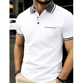 Men's Polo Polo Shirts Casual Street Lapel Short Sleeve Basic Modern Color Block Pocket Buttons Summer Spring Regular Fit Black White Yellow Burgundy Navy Blue
