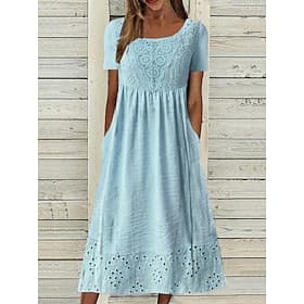 Women's Midi Dress Casual Dress Floral Dress Print Dress Elegant Fashion Modern Outdoor Vacation Going out Regular Fit Floral Short Sleeve Crew Neck Blue Summe
