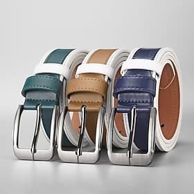 Herre Belte Spennespenne Automatisk spenne Chrome PU Gatemote Moderne Fritid Fargeblokk Navyblå Brun Daglig Virksomhet Formell Midjebelte