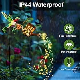 1 Pc Outdoor Solar Hummingbird Hollow Metal Watering Can Waterfall Light - IP44 Waterproof Garden, Patio, Lawn, Pathway Landscape Stake Light, Decorative Garde