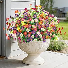 24 Bundles Artificial Flowers Fake Bulk Daisy for Outdoor Spring Garden Porch Farmhouse Decor, UV Resistant Faux Flowers for Patio Yard Window Box Planter Land