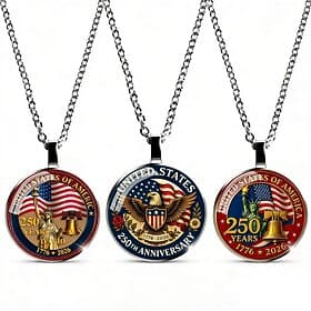 3-Piece U.S. 250th Anniversary Necklace Set – 2D Eagle  American Flag Pendant, Patriotic Commemorative Jewelry, 1776-2026 Collectible, Independence Day, 4th of
