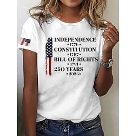 American Independence Day Women's T Shirt Print Graphic Flag Letter Vintage Stylish Classic Short Sleeve Crew Neck Round Neck Regular Tops Daily Blue Black Whi