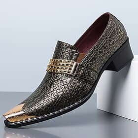 Men's Textured Gold Faux Leather Loafers – Fashion Slip-On Dress Shoes, Party, Evening  Smart Casual Wear