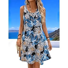 Women's Mini Dress Sundress A Line Dress Summer Dress Vacation Casual Boho Beach Party Wedding Regular Fit Floral Graphic Sleeveless U Neck Blue Light Green Sk
