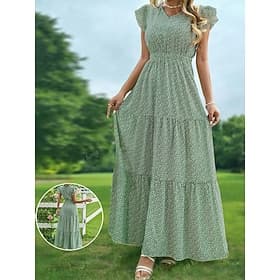 Women's Maxi Dress Casual Dress Floral Dress Elegant Fashion Modern Outdoor Vacation Going out Regular Fit Floral Short Sleeve V Neck Blue Black Green Summer S