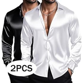 Men's Shirt Satin Shirt Dress Shirt Button Up Shirt Plain Wedding Formal WhiteGold GoldGreen Light BlueGreen BlackWine Long Sleeve Turndown All Seasons Clothin