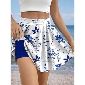 Women's Vacation Skirt Elegant Fashion Hawaiian Swimsuit Bottoms Above Knee High Waist Skirts Floral Graphic Print Stretchy Daily Beach Yellow Red Blue Green S