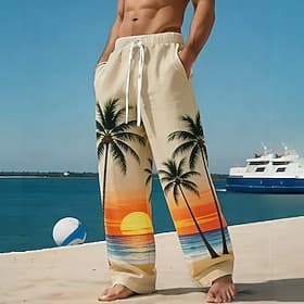 Voor heren Kokosnootboom Natuur  Landschappen Tropische planten Broek Vrijetijdsbroek Wijde broek Medium Taille Hawaii Buiten Vakantie Strand Kleding Elastisch