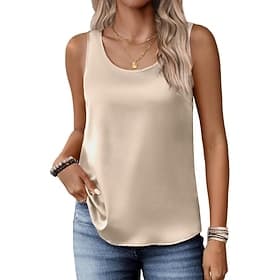Women's Tank Top Sleeveless Shirt Tee Top Solid Color Stylish Basic Classic Sleeveless Crew Neck Regular Tops Daily Going out Weekend Champagne Gold Black Whit