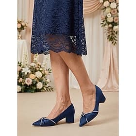 Women's Chunky Heel Pumps - Elegant Navy Shoes for Mother of the Bride at City Weddings