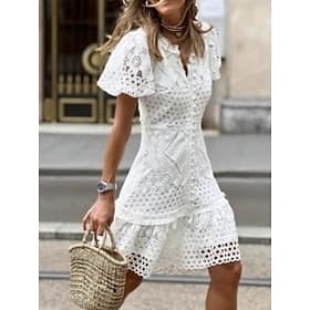 Per donna Abito al ginocchio Abito in Pizzo Abito Bianco Vestito Casual Elegante Moda Moderno All'aperto Vacanza Uscire Vestibilità regolare Semplice Manica Co