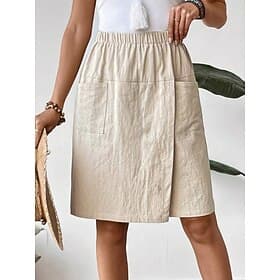 Women's Linen-feel Pants Shorts Summer Shorts Vacation Fashion Streetwear Knee Length High Waist Plain Drawstring Pocket Elastic Waist Comfort Breathability Co