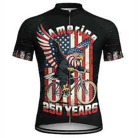 America's 250th Anniversary Independence Day Men Cycling Jersey Downhill Jersey American US Flag Short Sleeve Bike Jersey T Shirt with 3 Rear Pockets UV Resist