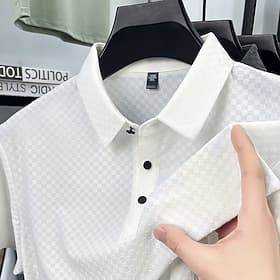 Men's Polo Business Polo Casual Business Lapel Short Sleeve Fashion Modern Plain Buttons Plain Summer Spring Regular Fit Black White Purple Green Khaki Gray Po