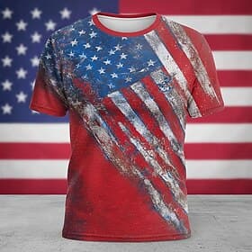 4th of July 2026 250th Memorial Day Men's 3D Print US Flag Crew Neck Short Sleeve T-Shirt Daily Street