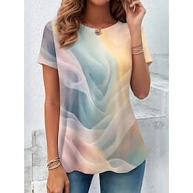 Women's T Shirt Print Graphic Gradient Elegant Vintage Stylish Short Sleeve Long Sleeve Crew Neck Regular Tops Daily White Yellow Light Green Pink Dark Green S