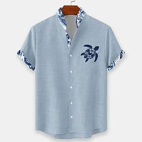 Homme Animal Tortues Créatures de la mer Chemise hawaïenne Chemise Boutonnée Chemise à col montant Manche Courte Hawaïen Occasionnel Vacances à la Plage Été Pr