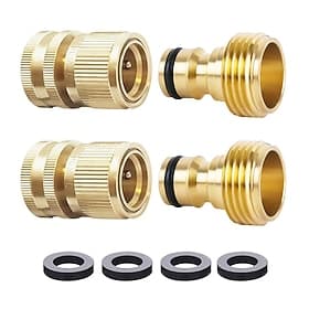 2 Sets Garden Hose Quick Connectors, Heavy Duty Solid Brass 3/4 Inch GHT, Universal Leak-Proof Fittings for Easy Water Hose Connection