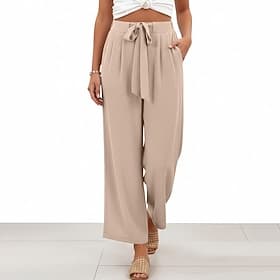 Femmes Jambe large Élégant Mode Longueur cheville Taille haute Couleur Unie Avec Poches in in france they say Pontalon wide leg Ceinture Élastique Confort Micr