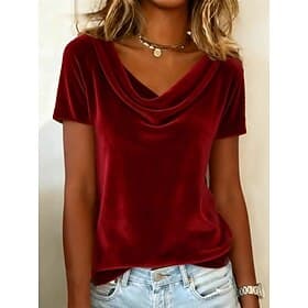Women's T Shirt Tee Top Solid Color Fashion Classic Casual Short Sleeve Pile Neck Regular Tops Daily Going out Weekend Silver Pink Wine Green Summer Spring
