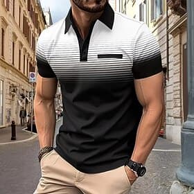 Men's Gradient Polo Polo Shirts Short Sleeve Polo Shirts Collared Shirts Business Casual Outdoor Athleisure Daily Wear 3D Print Buttons Spring  Summer Blue Bla