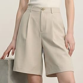 Women's Bermuda shorts Shorts Summer Shorts Vintage Fashion Casual Daily Knee Length High Waist Solid Color Plain Pocket Straight Leg Comfort Lightweight Soft