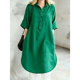 Women's Midi Dress Shift Dress Casual Daily Loose Fit Plain Half Sleeve Lapel Yellow Red Purple Green Summer Spring Fall