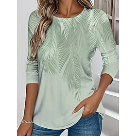 Women's T Shirt Print Floral Graphic Plants Stylish Classic Modern Long Sleeve Crew Neck Regular Tops Daily Weekend Vacation Wear Blue Pink Royal Blue Green Gr