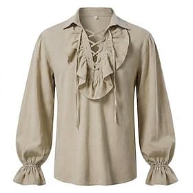 Medieval Renaissance Shirt Long Sleeves Pirate Viking Fancy Dress Men's Viking Pirate Halloween Carnival Performance LARP Ren Faire Adults' Shirt