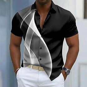 Men's Gradient Lines / Waves Abstract Art Shirt Button Up Shirt Casual Dress Shirt Short Sleeve Fashion Casual Streetwear Vacation Spring Fall Turndown 3D Prin thumbnail 2