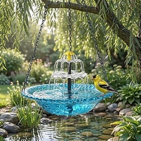 Solar Cascade Hanging Bird Bath Fountain, Outdoor Garden Floating Fountain Hanging Bird Feeder, Solar Powered Waterfall Bird Bath Bowl for Patio Yard Lawn Gard