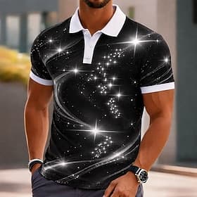 Men's Galaxy Polo Shirts Short Sleeve Polo Shirts Collared Shirts Casual Athleisure Buttons Spring  Summer Blue Black Purple