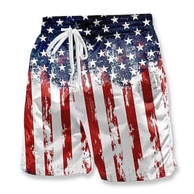 Men's American US Flag 4th of July U.S. 250th Anniversary Swim Trunks Swim Shorts Board Shorts Mid Waist Hawaiian Casual Vacation Holiday Beach Wear Side Pocke