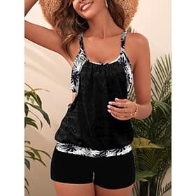 Women's Swimwear Tankini 2 Piece Swimsuit Tummy Control High Waist Cut Out Slim Backless Vacation Beach Wear Floral Scoop Neck Sleeveless Bathing Suits