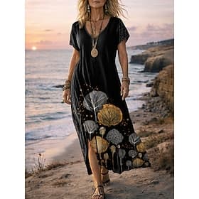 Women's Maxi long Dress Boho Dress Casual Dress A Line Dress Print Dress Vintage Outdoor Vacation Weekend Regular Fit Floral Graphic Short Sleeve V Neck Blue D thumbnail 2