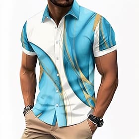 Per uomo Sfumatura Con onde Arte astratta Camicia Camicia con Bottoni Camicia casual Manica Corta Moda Casual Abbigliamento casual alla moda Vacanza Primavera