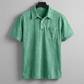 SoftFade™ Men's Polo Shirts 100% Cotton Acid Wash Shirt Casual Holiday Lapel Short Sleeve Fashion Basic Plain Vintage Distressed Summer Spring Regular Fit Blac