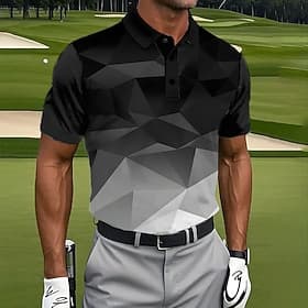 Men's Geometic Golf Sports Polo Shirts Short Sleeve Polo Shirts Collared Shirts Casual Athleisure Buttons Summer Spring Black Gray