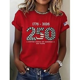 American Independence Day Women's T Shirt Print Graphic Flag Letter Vintage Stylish Classic Short Sleeve Crew Neck Regular Tops Daily Blue Black White Red Summ thumbnail 2