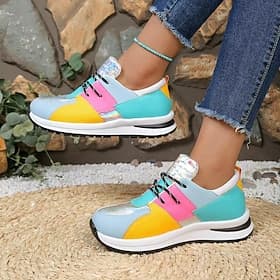 Women's Colorful Chunky Sneakers – Fashionable Lace-Up Athletic Shoes with Holographic  Neon Design, Comfortable Running Shoes for Casual Wear  Sports